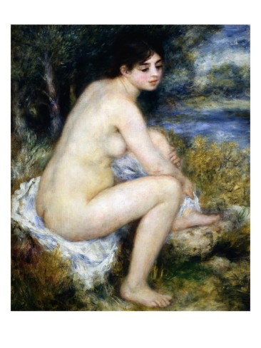 Woman Undresses Sitting in a Landscape - Pierre Auguste Renoir Painting